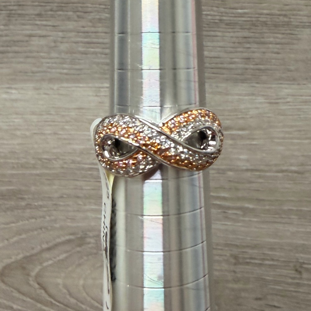 Elegant Gold tone and Sterling Silver Infinity Ring‎ .925